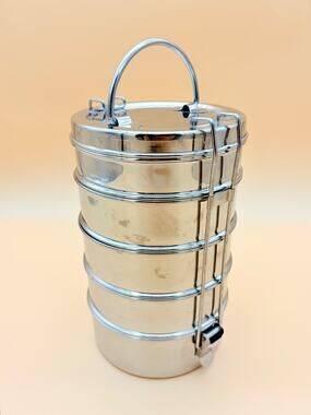Tiffin Lunch Box 5 Tier Stainless Steel Indian Food Carrier Dabba Bento 9"